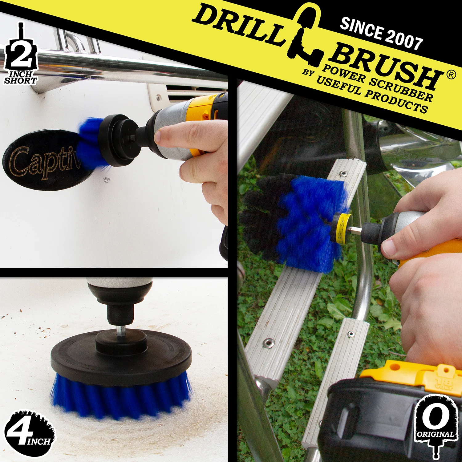 Original, 4in, & 2in Blue Brushes - Medium Bristles - Marine & Pool Cleaning | B-S-42O-QC-DB - Image 4
