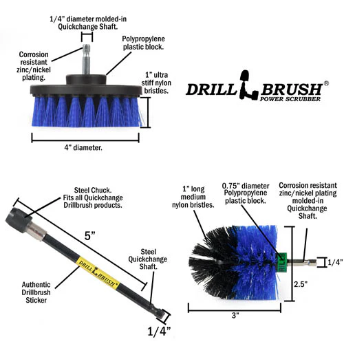 Mini & 4in Blue Brushes & 5in Extension - Medium Stiffness - Marine & Pool | B-S-4M-5X-QC-DB - Image 5