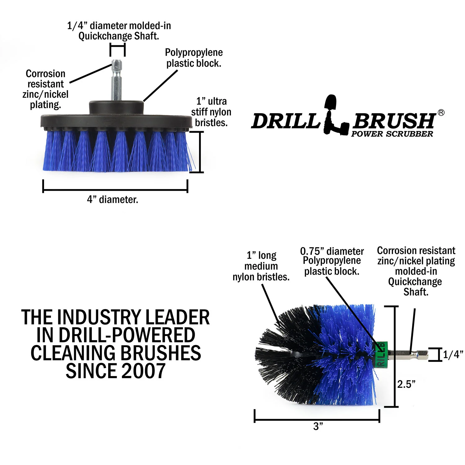 Mini & 4in Blue Brushes - Medium Bristles - Marine & Pool Cleaning | B-S-4M-QC-DB - Image 5