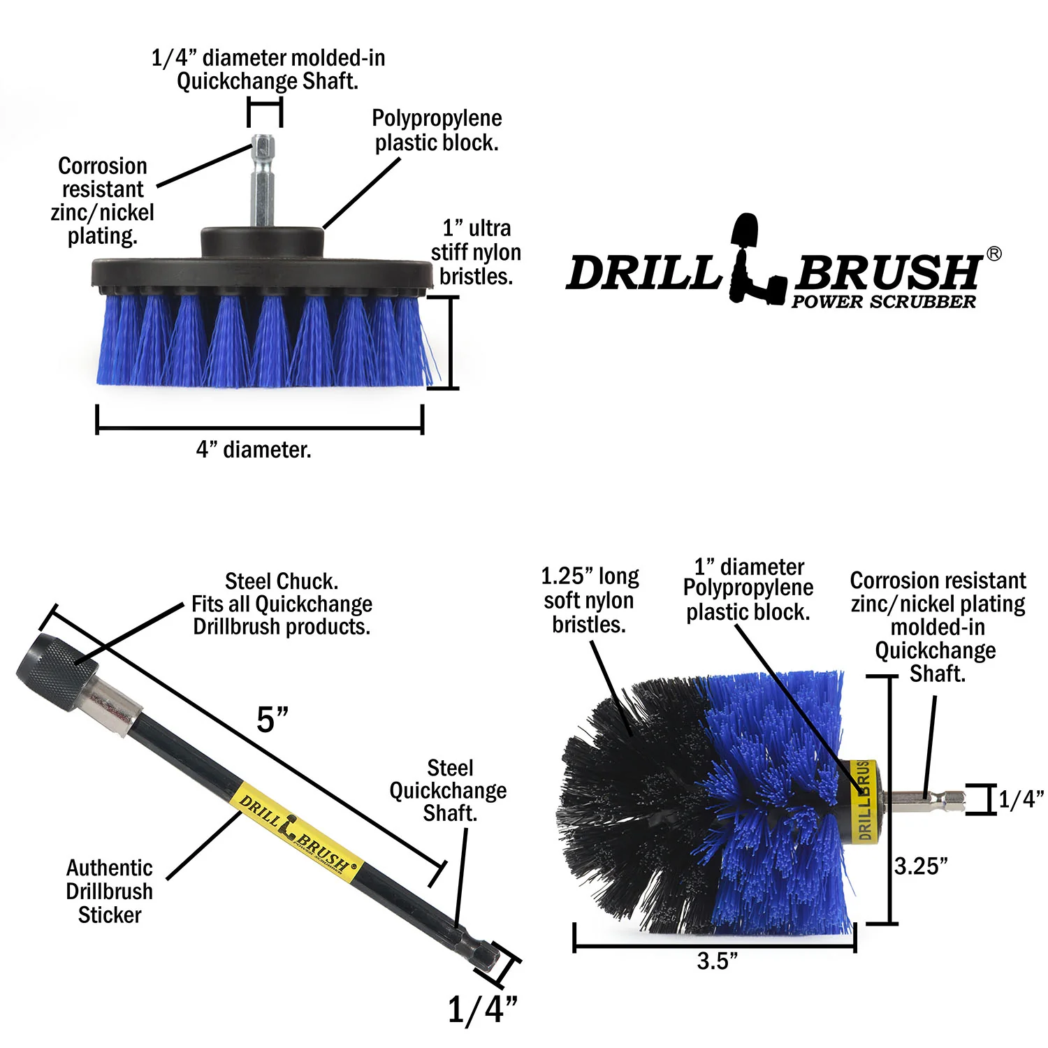 Original & 4in Blue Brushes w/5in Extension - Medium Bristles - Marine & Pool | B-S-4O-5X-QC-DB - Image 5