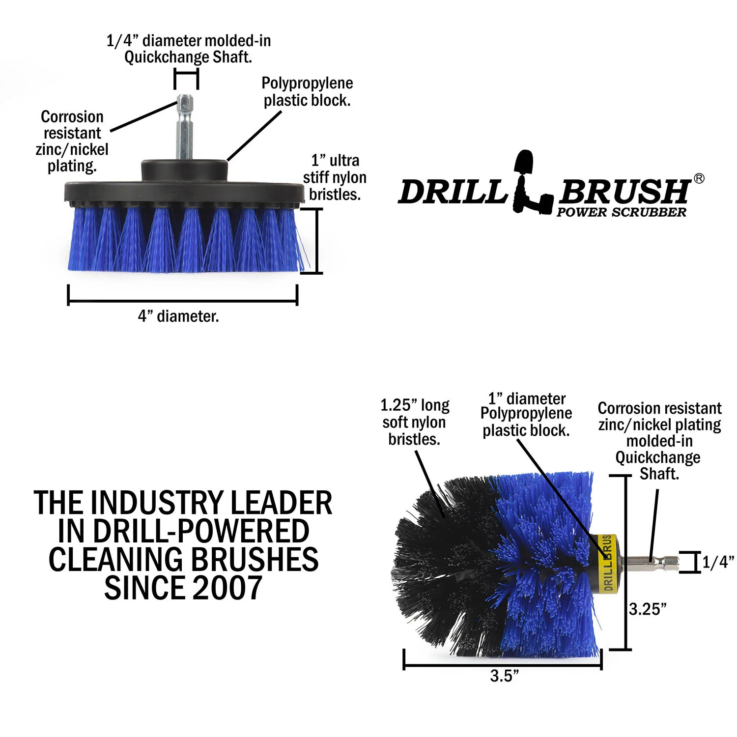 Original & 4in Blue Brushes - Medium Bristles - Marine & Pool Cleaning | B-S-4O-QC-DB - Image 5