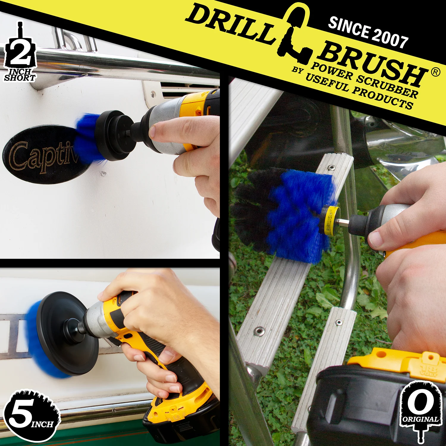 Original, 5in, & 2in Blue Brushes - Medium Bristles - Marine & Pool Cleaning | B-S-52O-QC-DB - Image 4