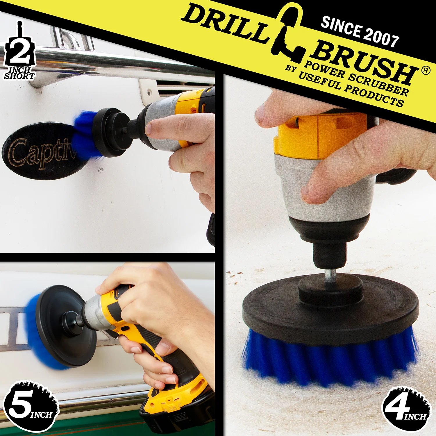 5in, 4in, & 2in Blue Brushes - Medium Bristles - Marine & Pool Cleaning | B-S-542-QC-DB - Image 4