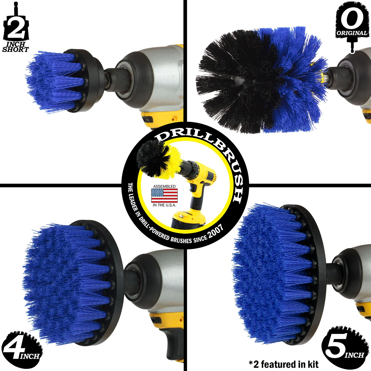 Original, 5in, 5in, 4in, & 2in Blue Brushes - Medium Bristles - Pool & Marine | B-S-5542O-QC-DB - Image 3