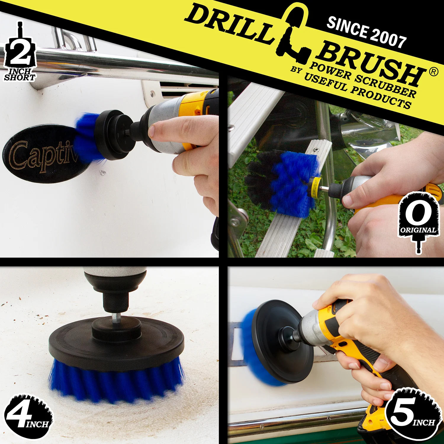 Original, 5in, 5in, 4in, & 2in Blue Brushes - Medium Bristles - Pool & Marine | B-S-5542O-QC-DB - Image 4