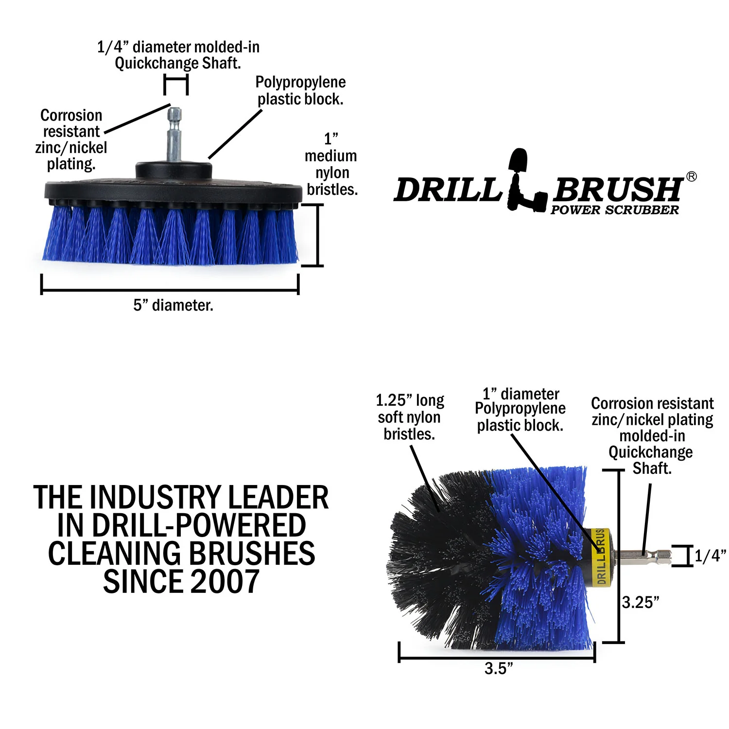 Original & 5in Blue Brushes - Medium Bristles - Marine & Pool Cleaning | B-S-5O-QC-DB - Image 5