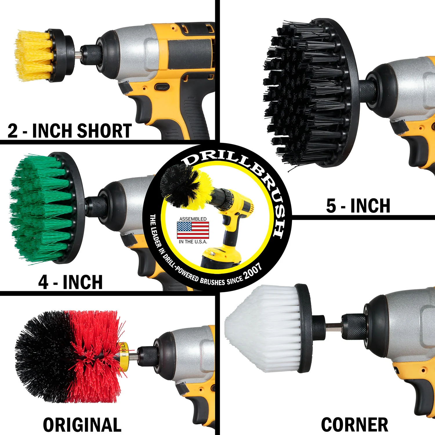 Cone-shaped, Original, 5 inch, 4 inch, and 2 inch Short Brushes - Soft, Medium, Stiff, & Ultra Stiff Bristles - General Cleaning | WC-Y2-G4-RO-K5-S-QC-DB - Image 4