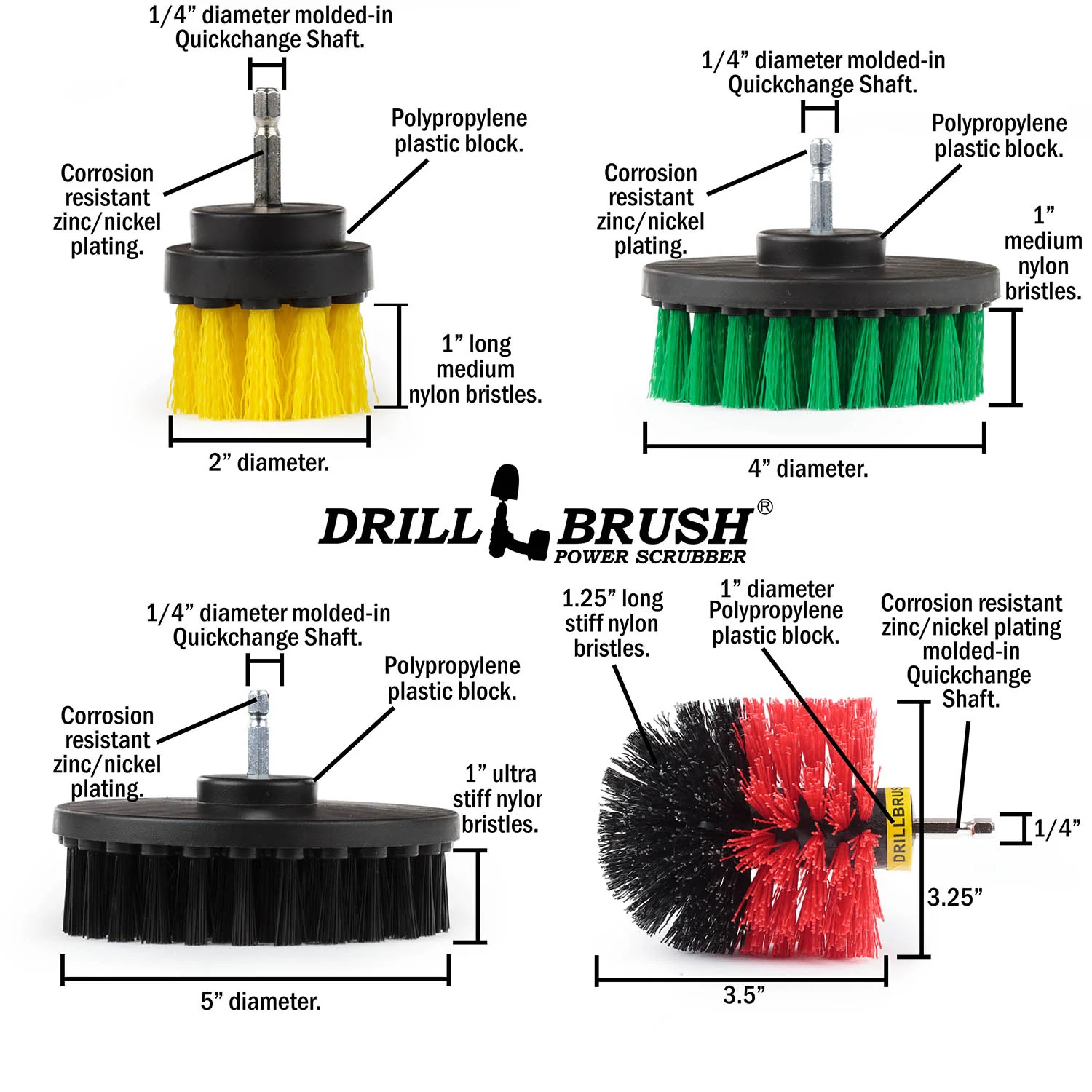 Cone-shaped, Original, 5 inch, 4 inch, and 2 inch Short Brushes - Soft, Medium, Stiff, & Ultra Stiff Bristles - General Cleaning | WC-Y2-G4-RO-K5-S-QC-DB - Image 5