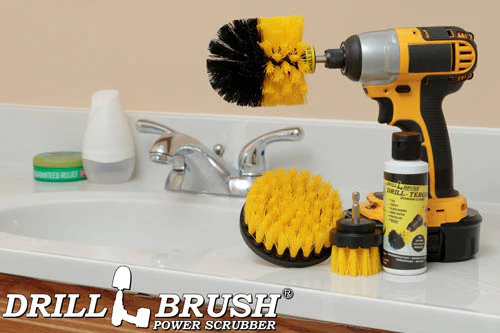Drill-Tergent Bathroom Cleaner w/ Original, 4in, & 2in Yellow Brushes - Medium Stiffness - Bathroom & Shower Cleaning | Y-S-42O-QC-DB - Image 6