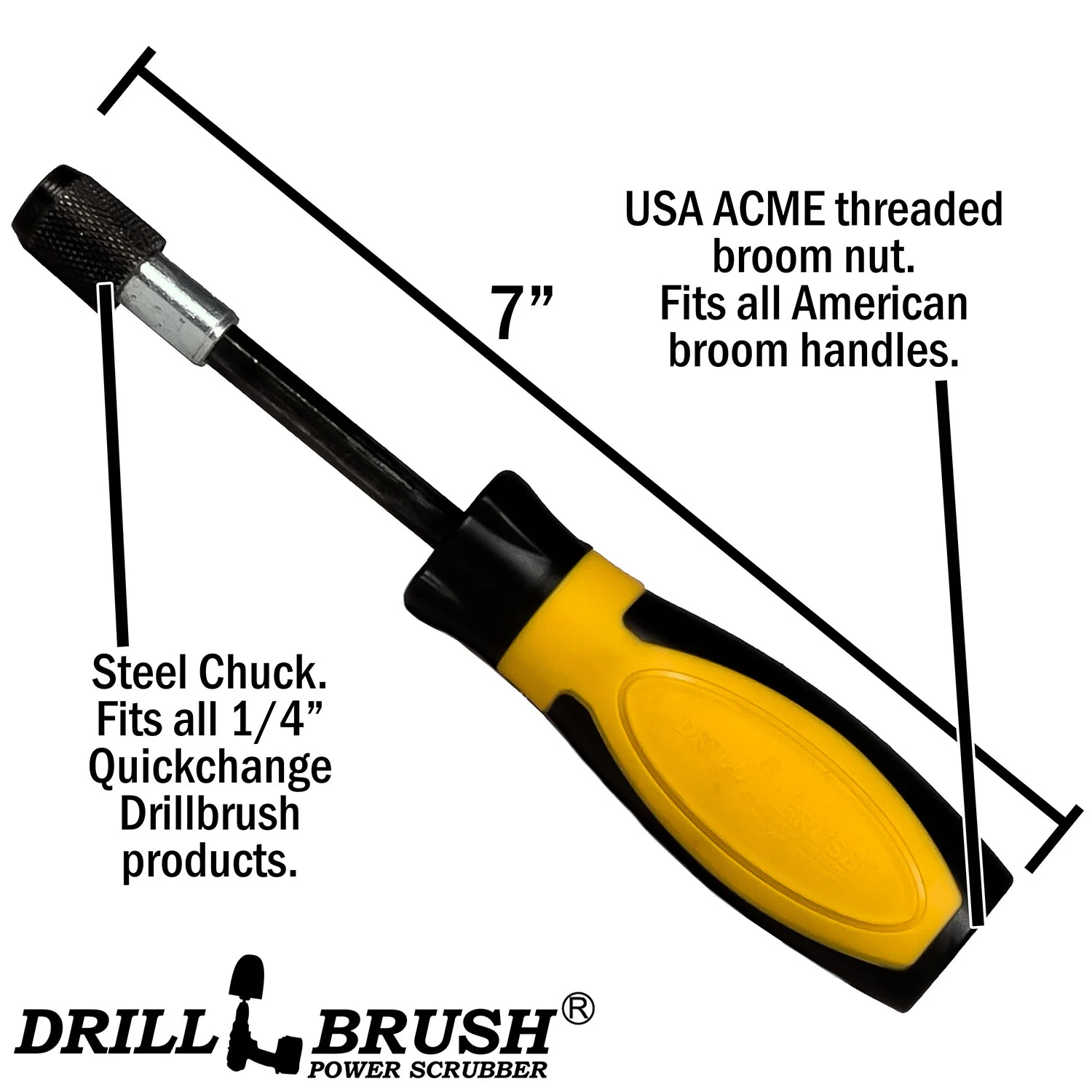 Drillbrush Handle - Quickchange to ACME US Broom Handle Screwdriver-style Adapter | HD-QC-DB - Image 3