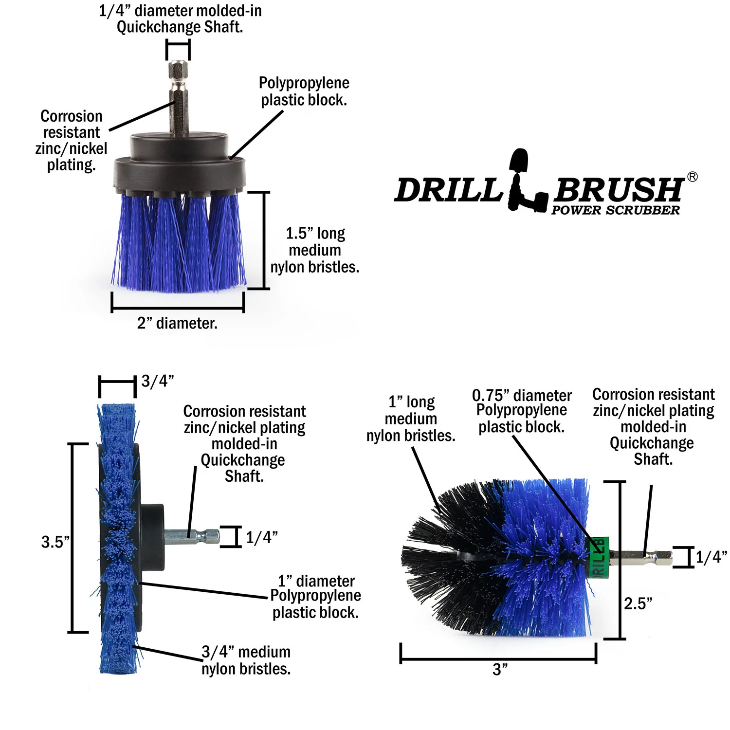 Edge Brush, 2in Long, and Mini Original all in Medium Stiffness Blue - Pool Cleaning Kit | B-EMS-2L-QC-DB - Image 5