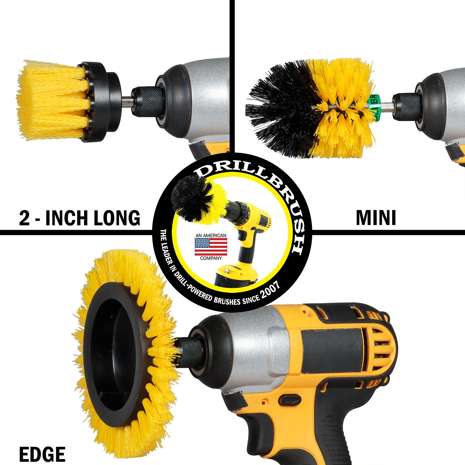 Edge Brush, 2in Long, and Mini Original all in Medium Stiffness Yellow - Shower Cleaning Supplies | Y-EMS-2L-QC-DB - Image 3
