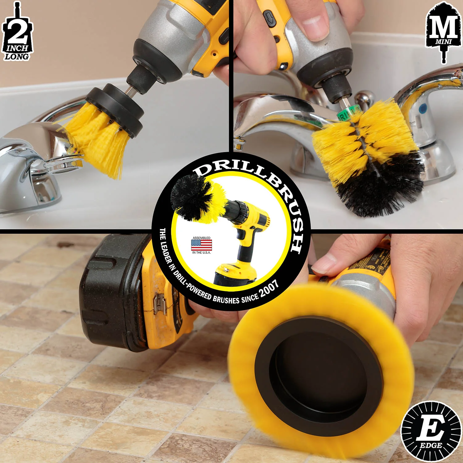 Edge Brush, 2in Long, and Mini Original all in Medium Stiffness Yellow - Shower Cleaning Supplies | Y-EMS-2L-QC-DB - Image 4