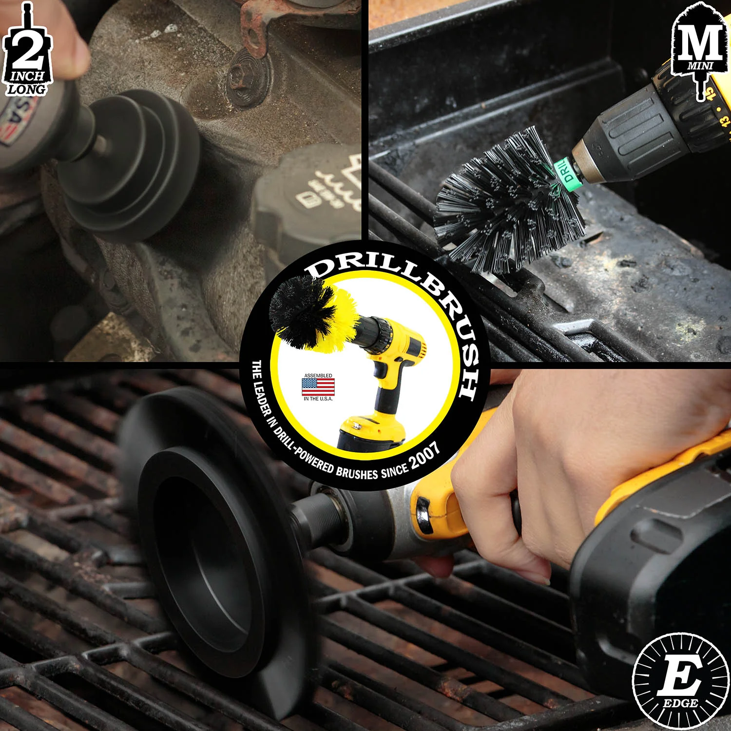 Edge Brush, 2in Long, and Mini Original Brush all in Ultra Stiff Black - Grill Cleaning  | K-EMS-2L-QC-DB - Image 4