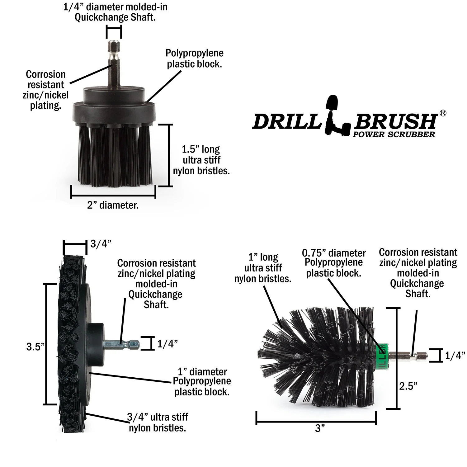 Edge Brush, 2in Long, and Mini Original Brush all in Ultra Stiff Black - Grill Cleaning  | K-EMS-2L-QC-DB - Image 5