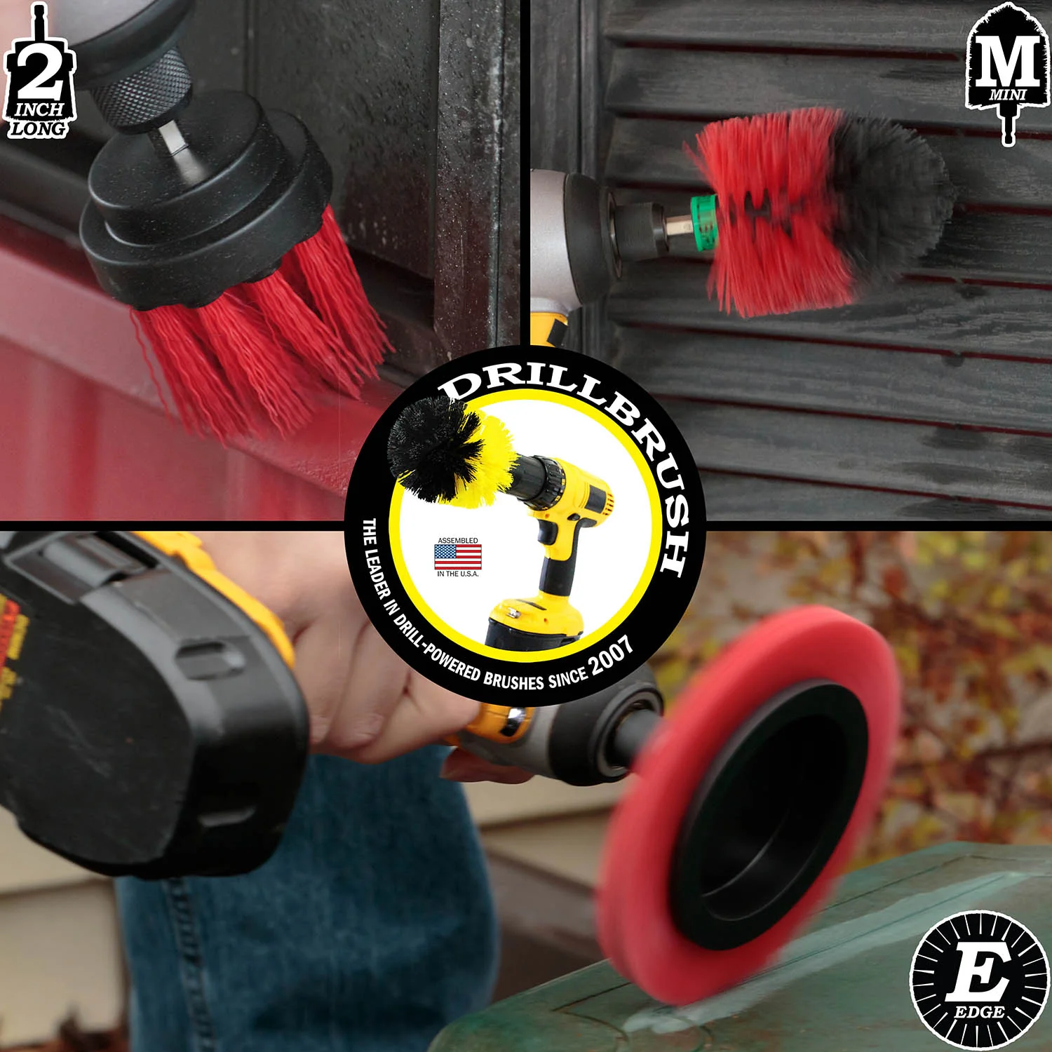 Edge Brush, 2in Long, and Mini Original Brush all in Stiff Red - Outdoor Power Scrubber  | R-EMS-2L-QC-DB - Image 4