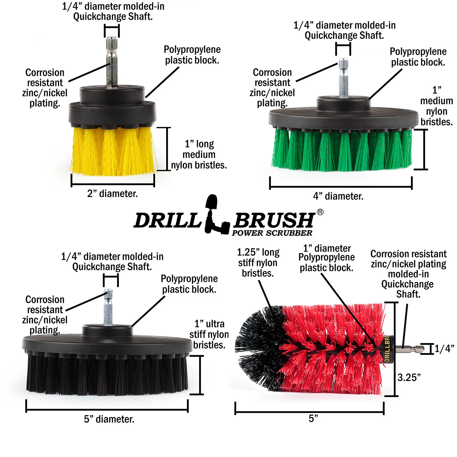 Edge, Jumbo, 5 inch, 4 inch, and 2 inch Short Brushes - Soft, Medium, Stiff, & Ultra Stiff Bristles - General Cleaning | WE-Y2-G4-RJ-K5-S-QC-DB - Image 4