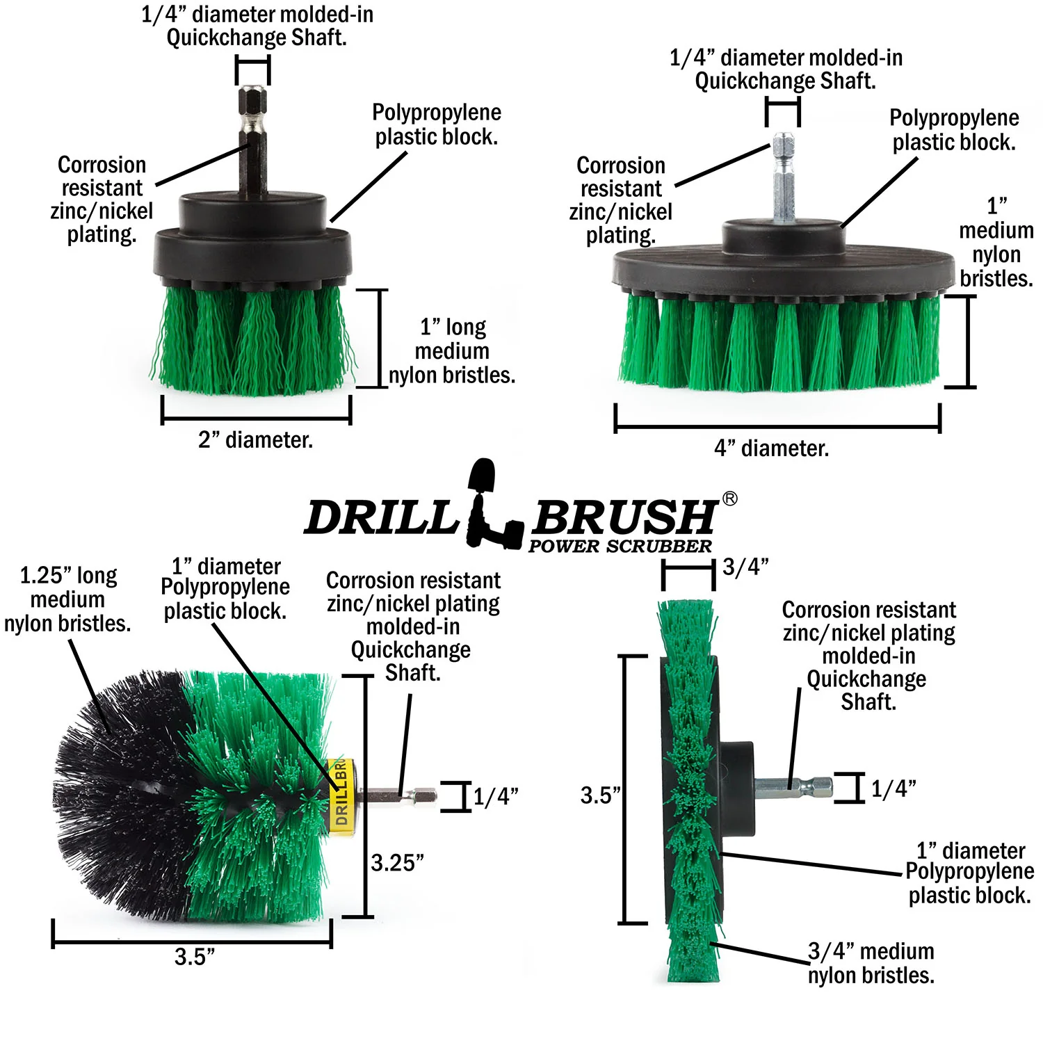 Edge, Original, 4in, & 2in Green Brushes - Medium Stiffness - Kitchen Cleaning | G-S-E42O-QC-DB - Image 5