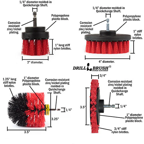 Edge, Original, 4in, & 2in Red Brushes w/4in Pads - Stiff - Patio & Outdoor | S-RE42O-P4-WRB-3V-QC-DB - Image 6