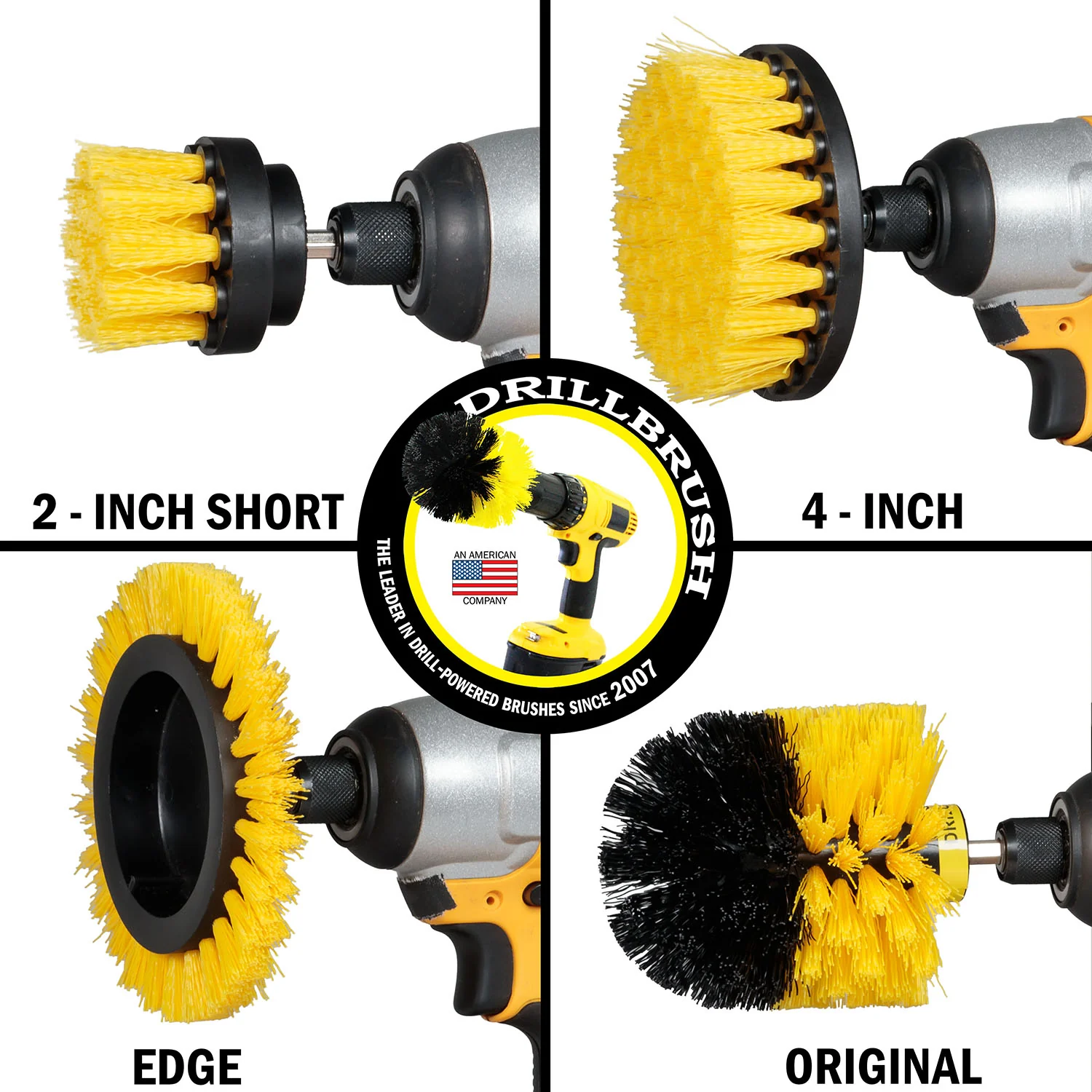 Edge, Original, 4in, & 2in Yellow Brushes - Medium Stiffness - Bathroom & Shower Cleaning | Y-S-E42O-QC-DB - Image 3