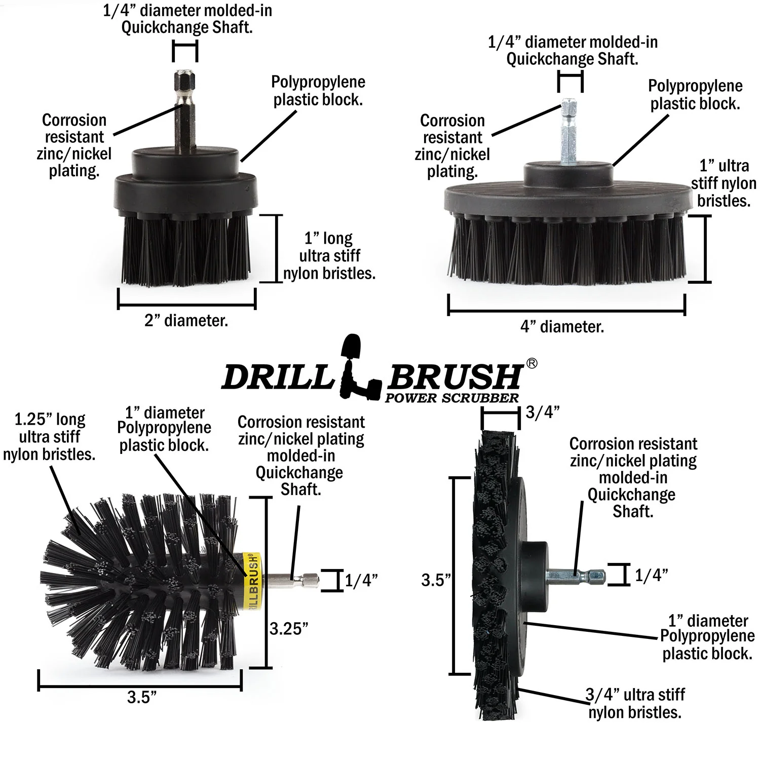Edge, Original, 4in, and 2in Black Brushes - Ultra Stiff - Heavy Duty & Grill Cleaning | K-S-E42O-QC-DB - Image 5