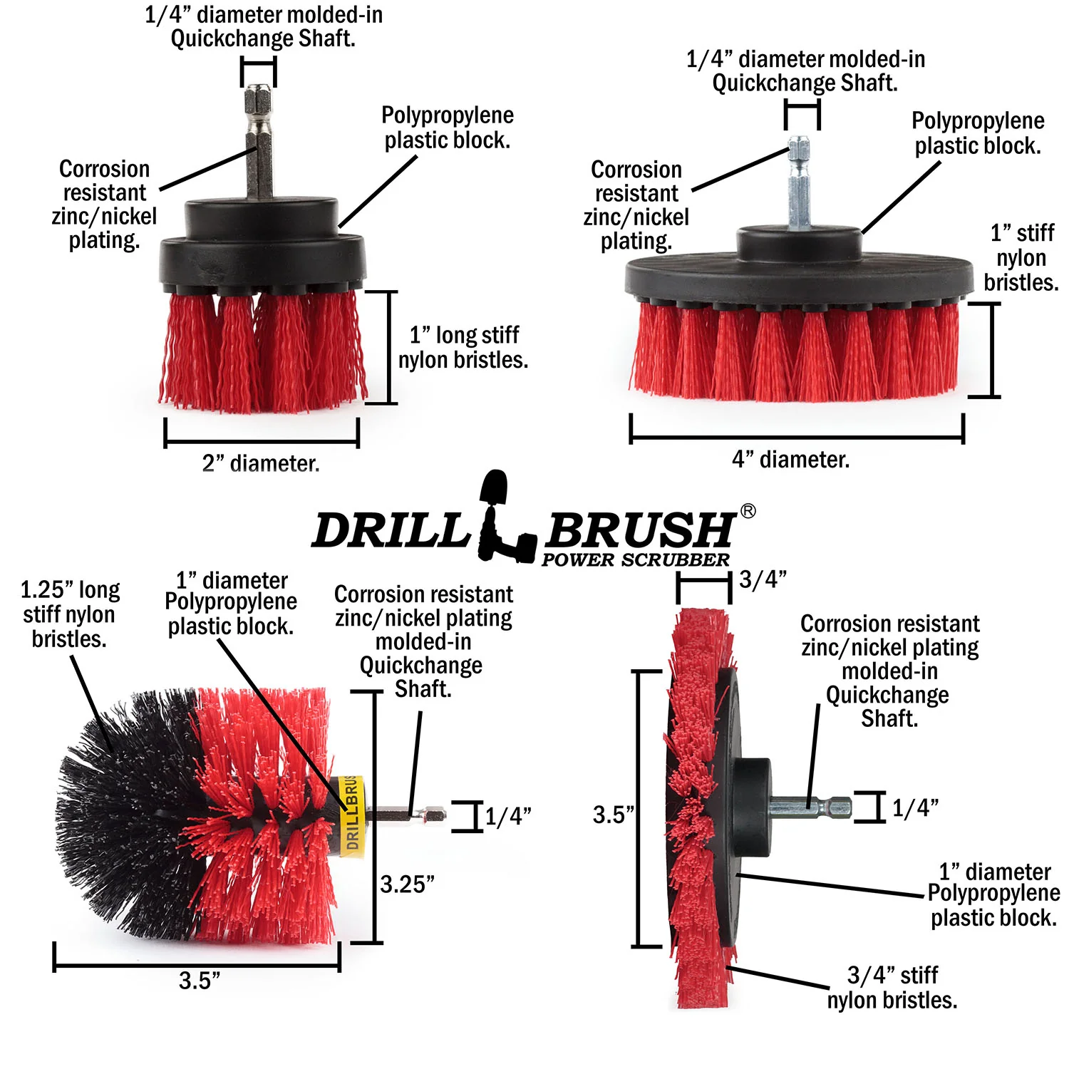 Edge, Original, 4in, and 2in Red Brushes - Stiff Bristles - Outdoor & Patio Cleaning | R-S-E42O-QC-DB - Image 5