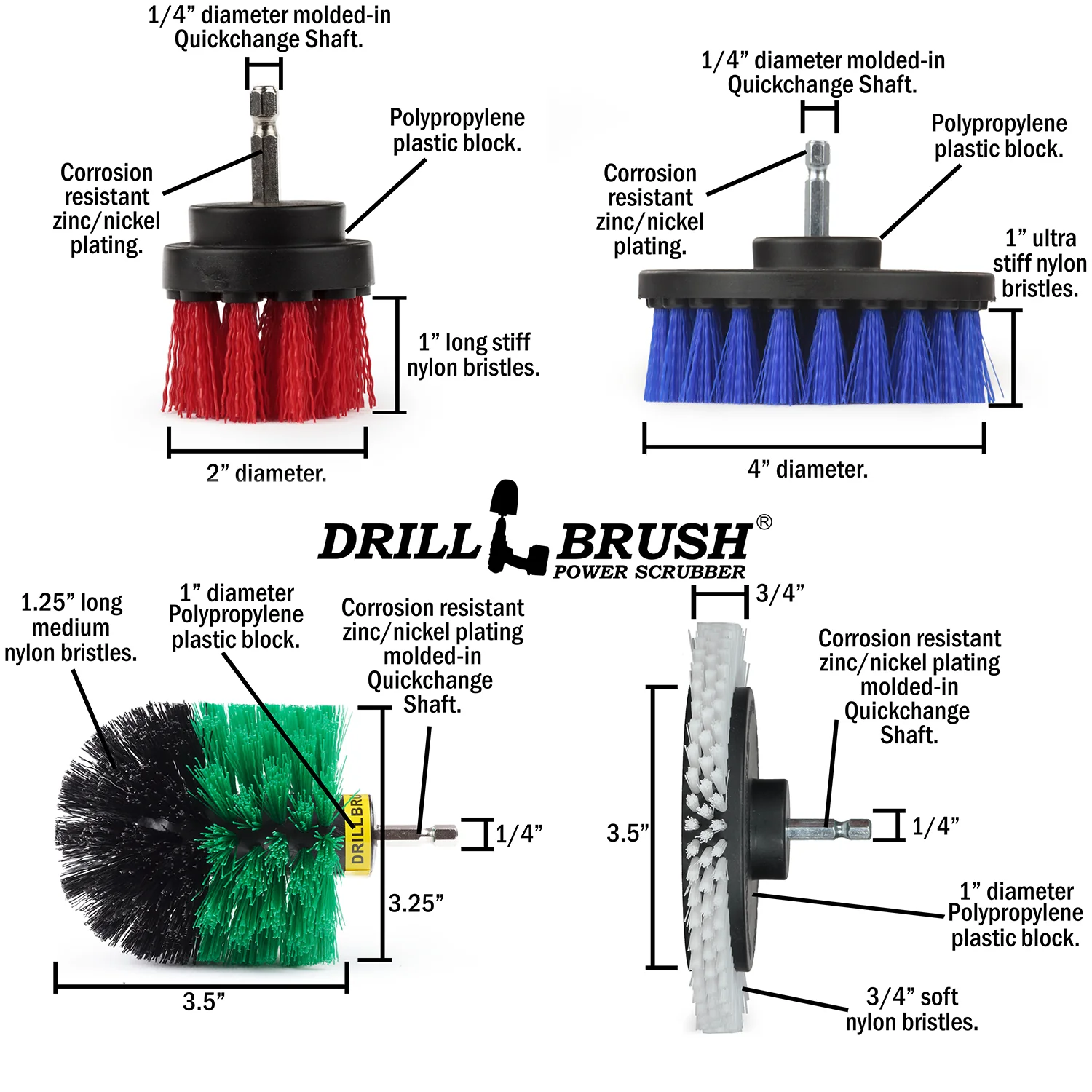 Edge, Original, 4in, and 2in Variety Brushes - Soft, Medium, & Stiff Bristles - General Household Cleaning | WE-GO-B4-R2-S-QC-DB - Image 3