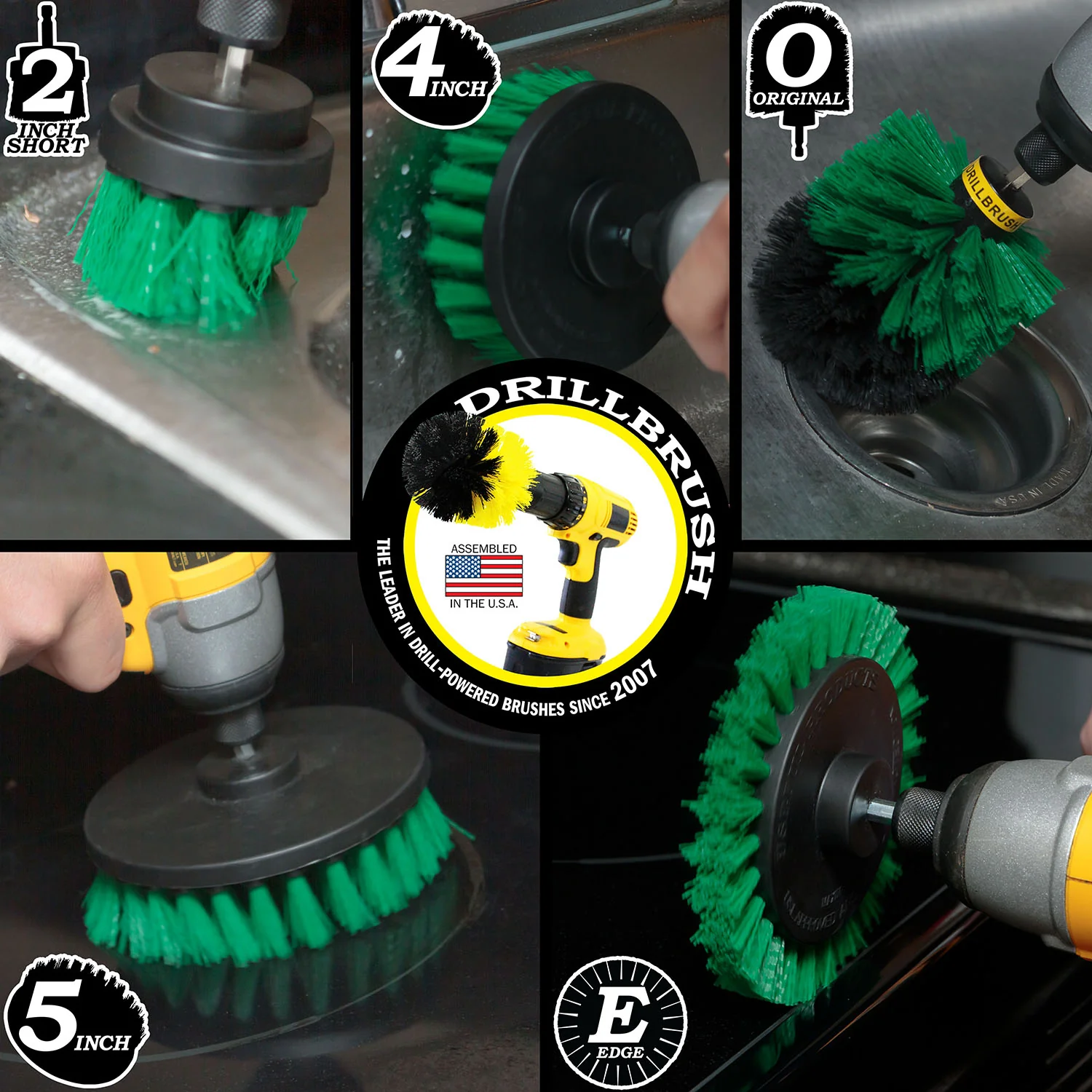 Edge, Original, 5in, 4in, & 2in Green Brushes - Medium Bristles - Kitchen & Appliance | G-S-E542O-QC-DB - Image 4