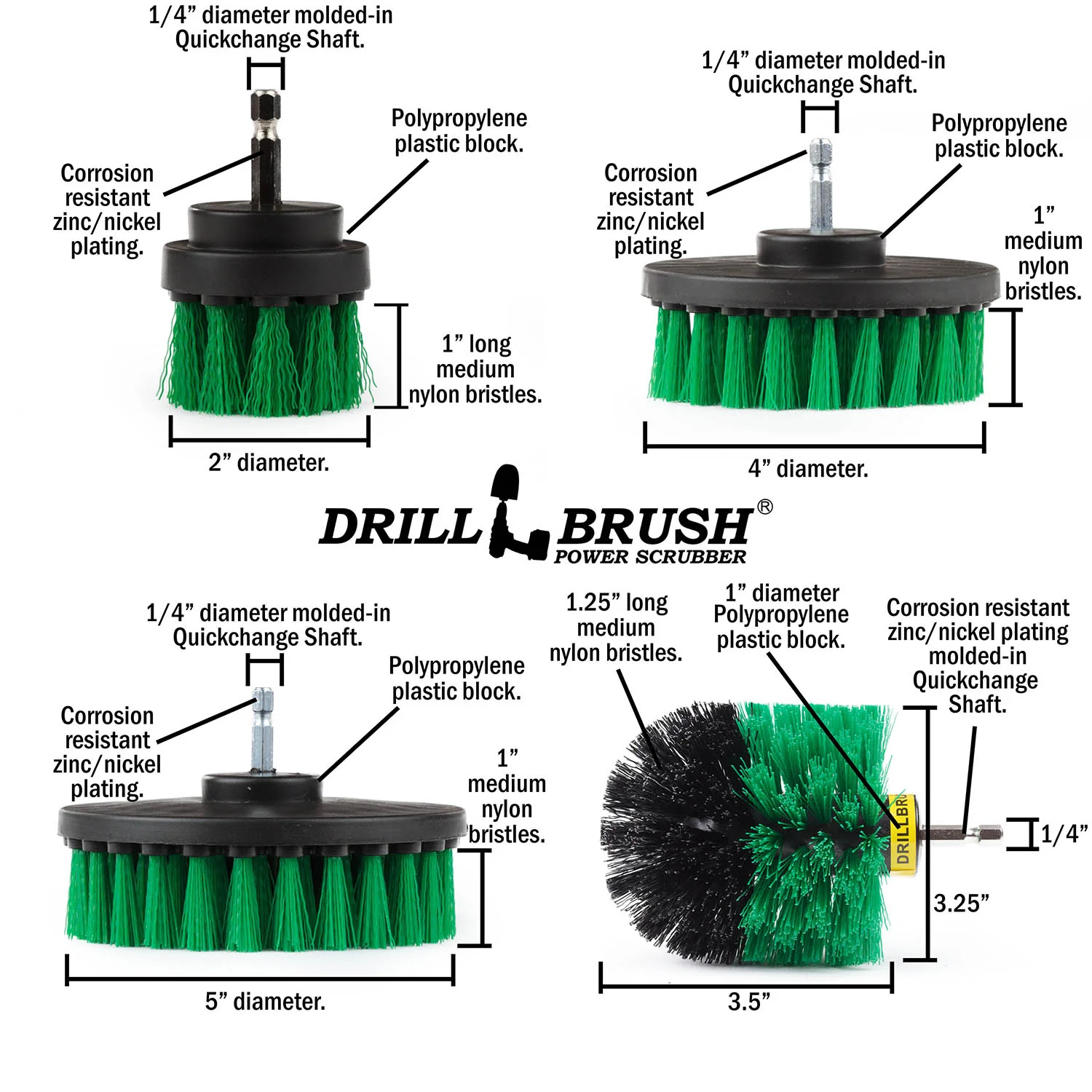 Edge, Original, 5in, 4in, & 2in Green Brushes - Medium Bristles - Kitchen & Appliance | G-S-E542O-QC-DB - Image 5