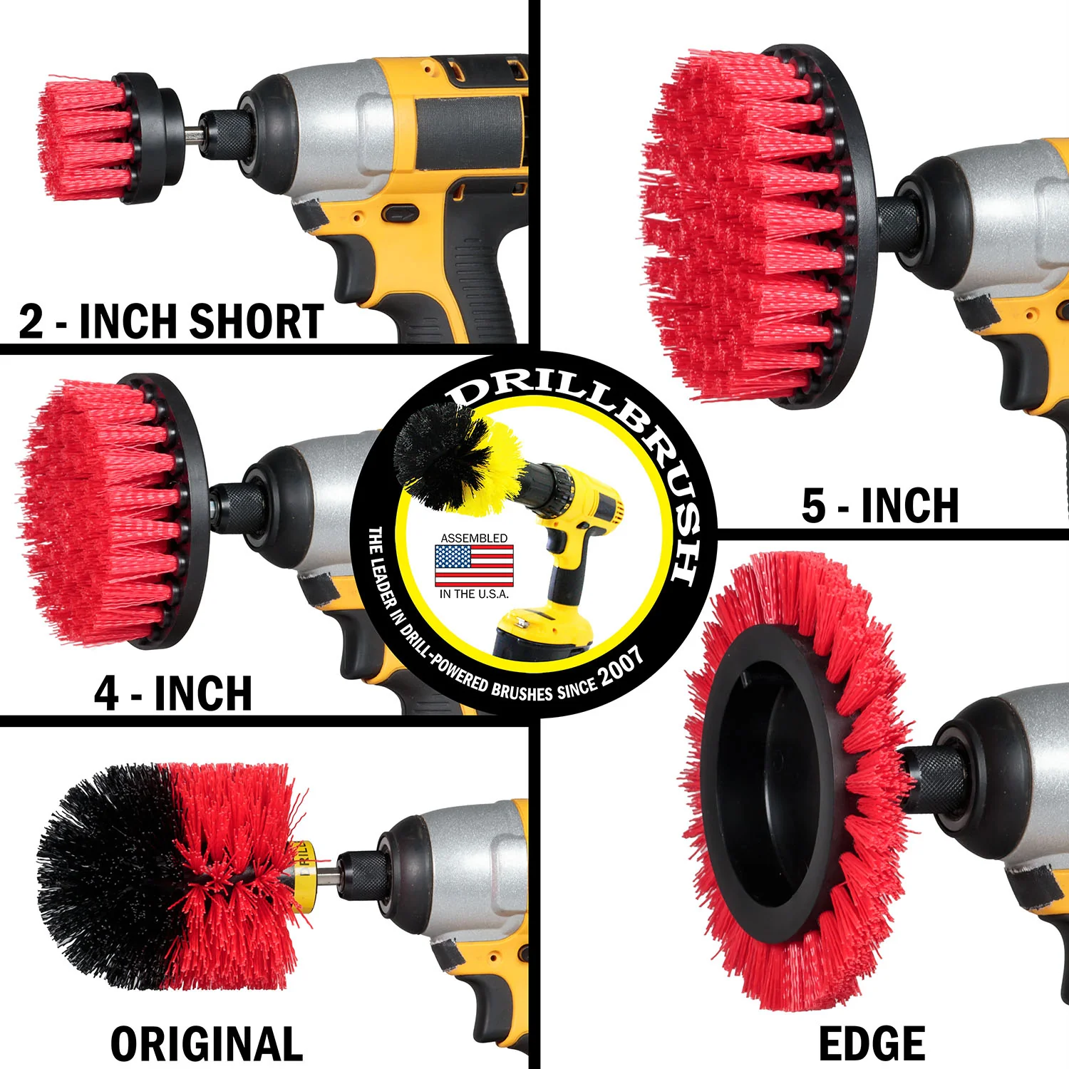 Edge, Original, 5in, 4in, & 2in Red Brushes - Stiff Bristles - Outdoor & Patio | R-S-E542O-QC-DB - Image 3