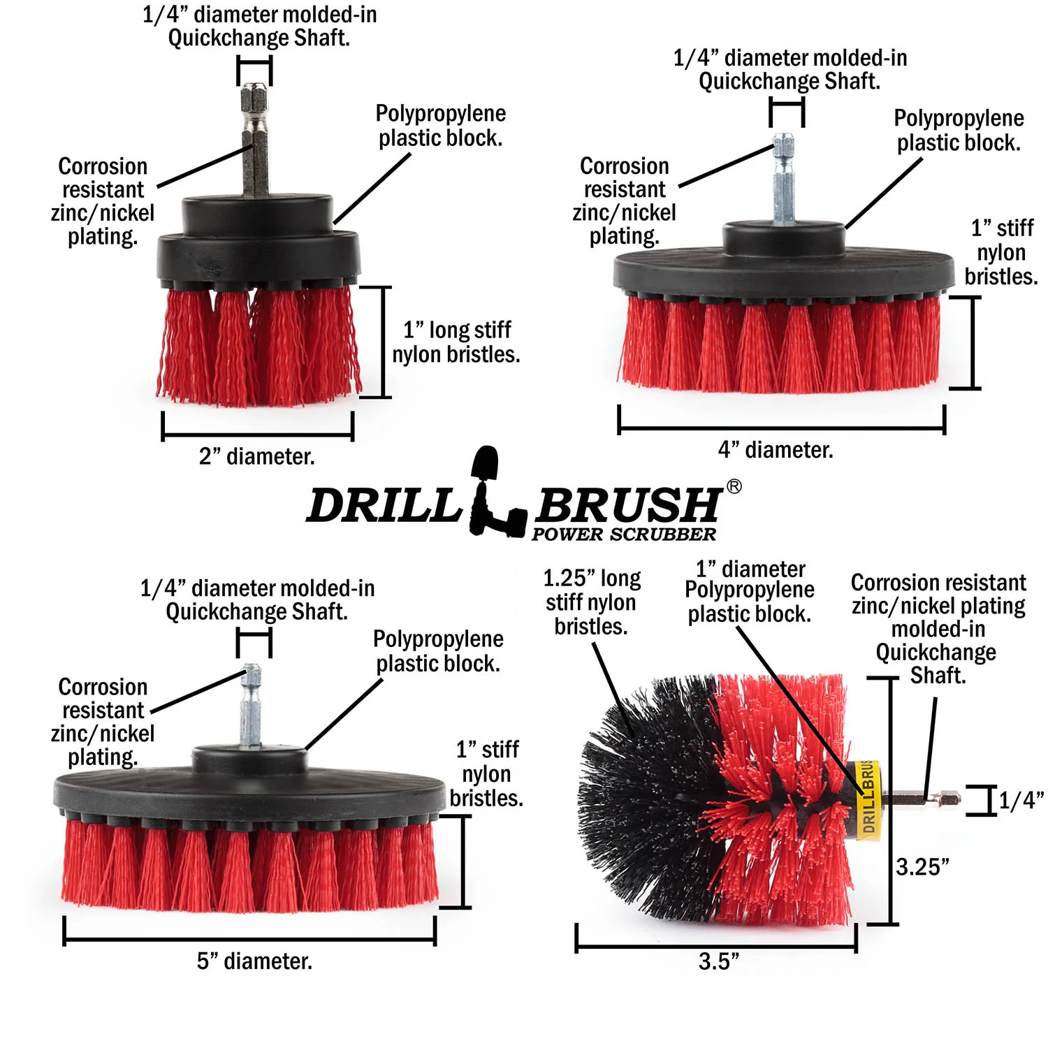 Edge, Original, 5in, 4in, & 2in Red Brushes - Stiff Bristles - Outdoor & Patio | R-S-E542O-QC-DB - Image 5