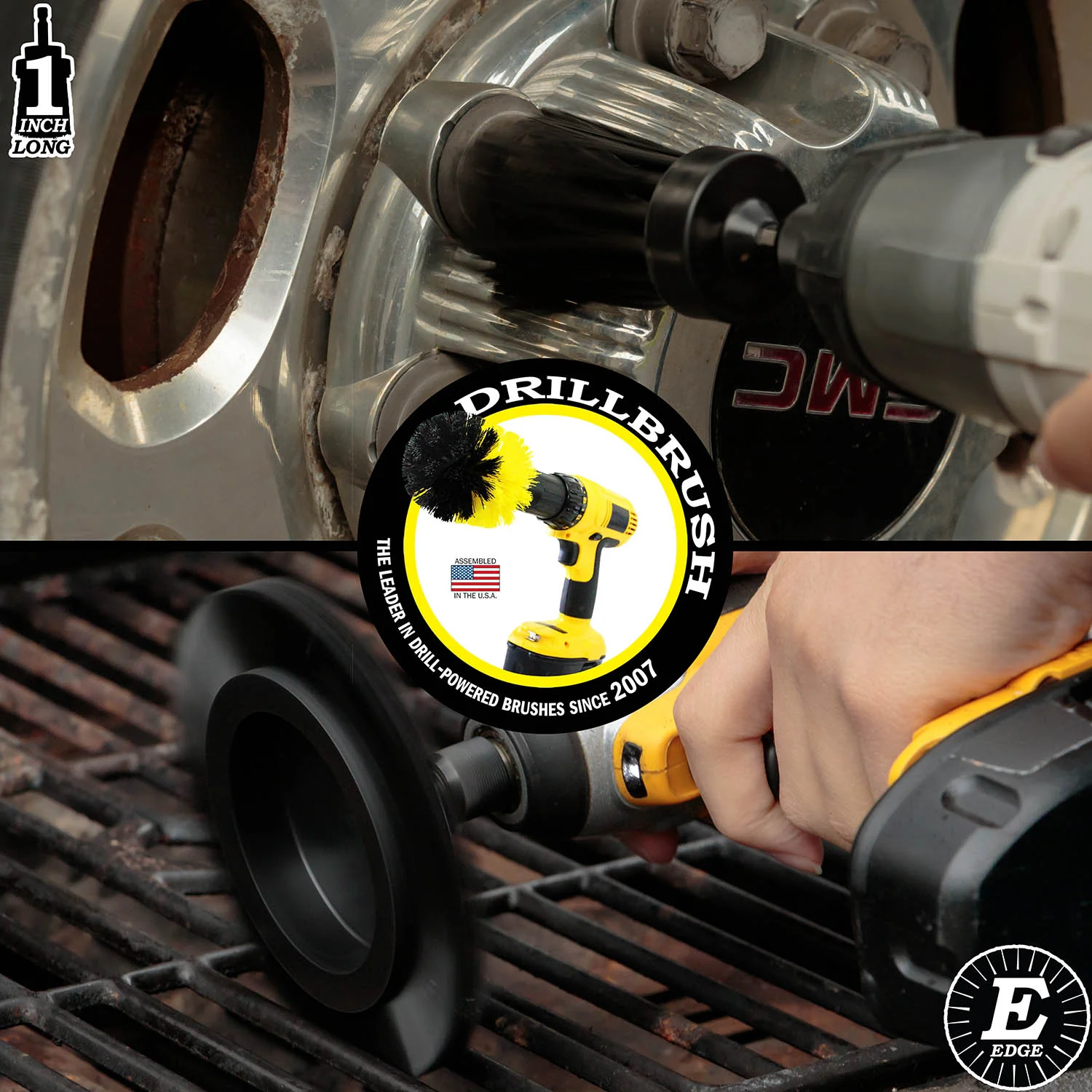 Edge x2 and 1 inch Long Black Brushes - Ultra Stiff Bristles - Grill & Industrial Cleaning | K-EES-1L-QC-DB - Image 4