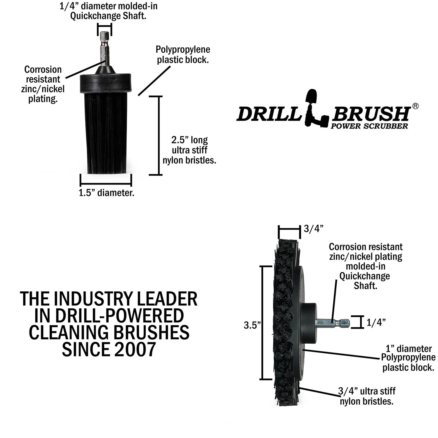 Edge x2 and 1 inch Long Black Brushes - Ultra Stiff Bristles - Grill & Industrial Cleaning | K-EES-1L-QC-DB - Image 5