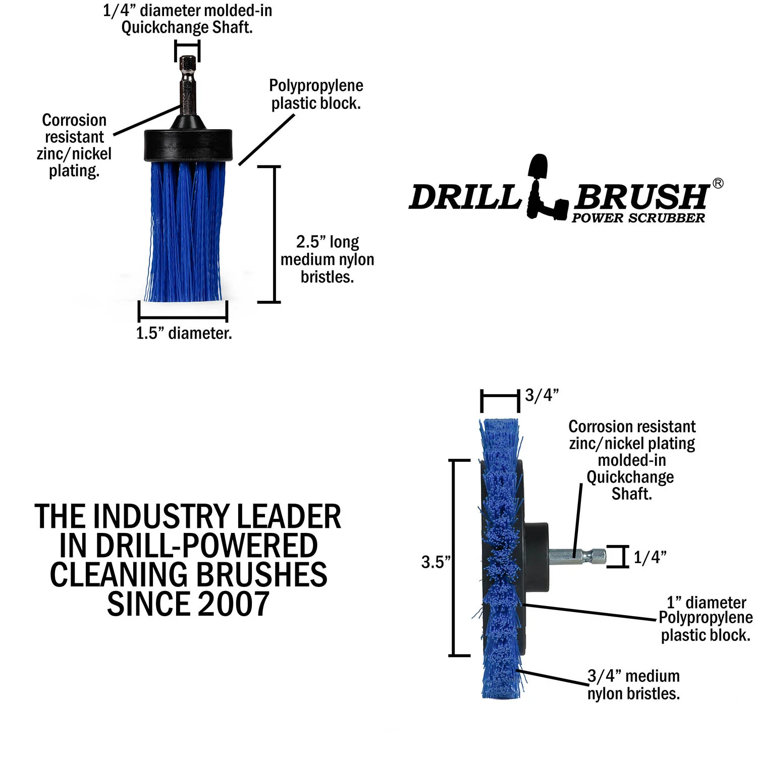 Edge x2 and 1 inch Long Blue Brushes - Medium Bristles - Marine & Pool Cleaning | B-EES-1L-QC-DB - Image 5