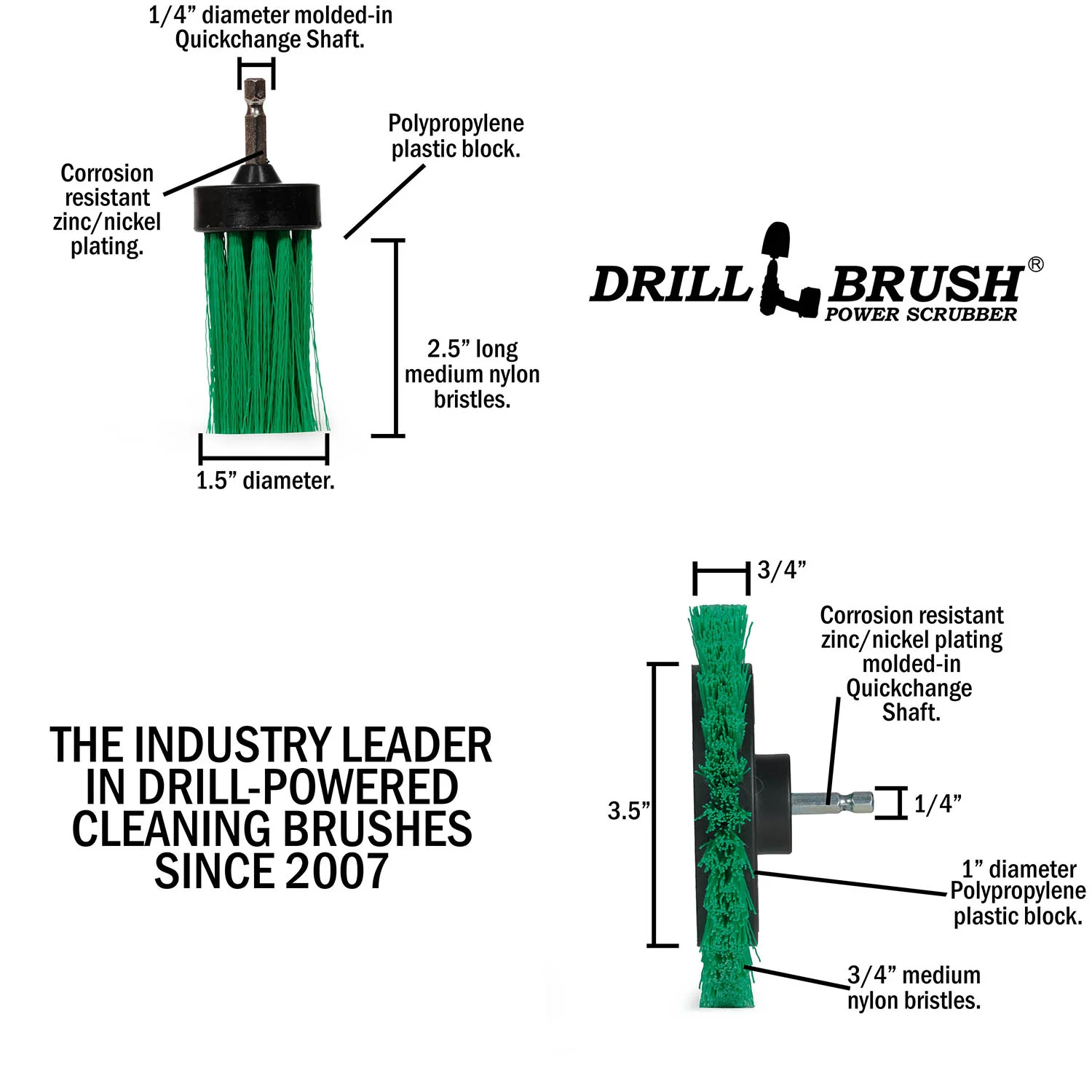 Edge x2 and 1 inch Long Green Brushes - Medium Bristles - Kitchen Cleaning | G-EES-1L-QC-DB - Image 5
