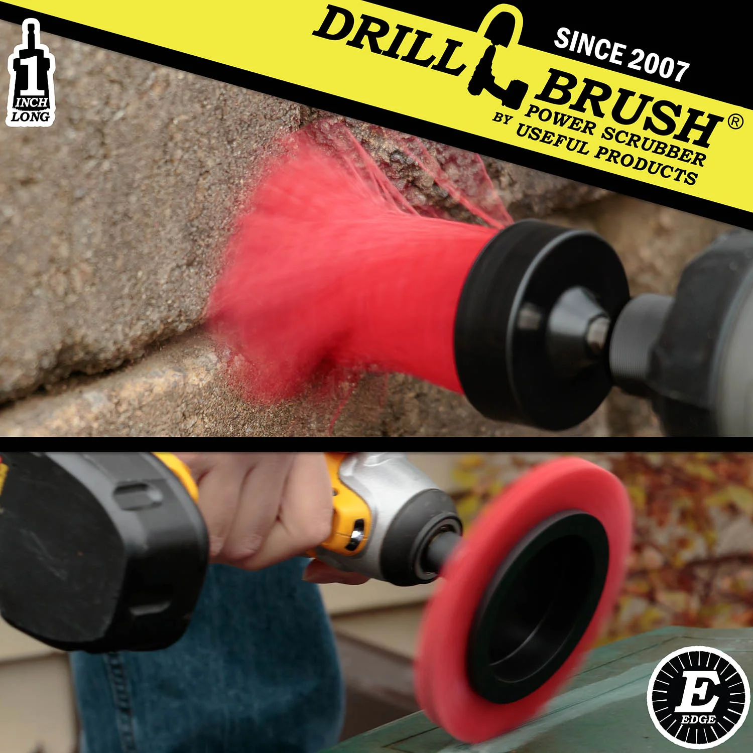 Edge x2 and 1 inch Long Red Brushes - Stiff Bristles - Outdoor & Patio Cleaning | R-EES-1L-QC-DB - Image 3