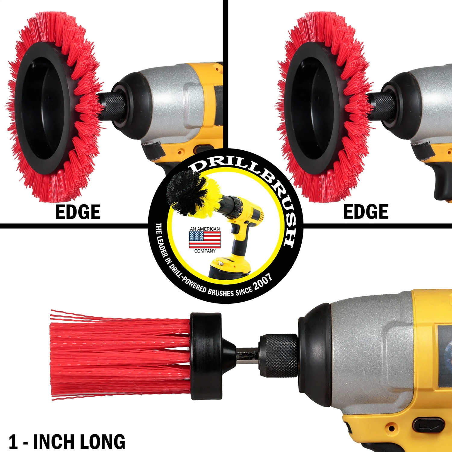 Edge x2 and 1 inch Long Red Brushes - Stiff Bristles - Outdoor & Patio Cleaning | R-EES-1L-QC-DB - Image 4