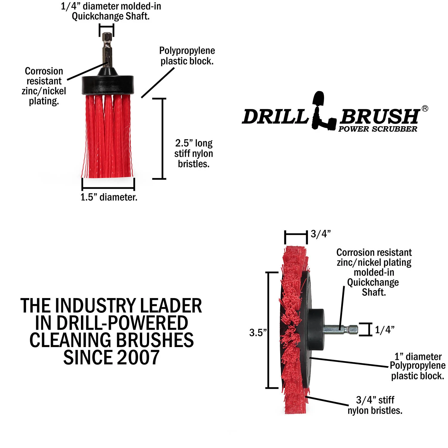 Edge x2 and 1 inch Long Red Brushes - Stiff Bristles - Outdoor & Patio Cleaning | R-EES-1L-QC-DB - Image 5