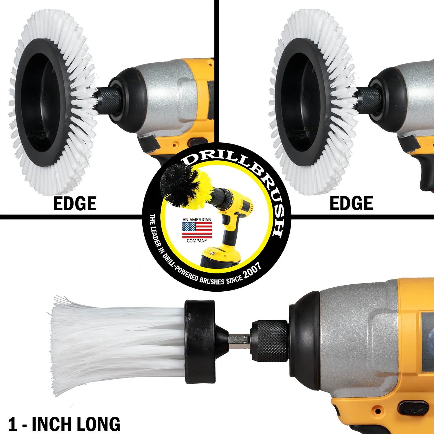 Edge x2 and 1 inch Long White Brushes - Soft Bristles - Home & Auto Cleaning | W-EES-1L-QC-DB - Image 3