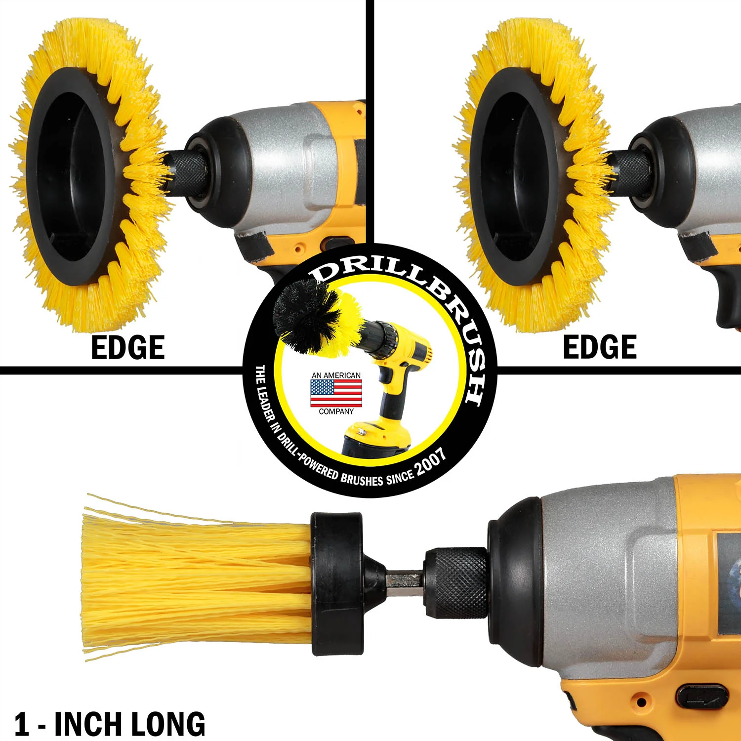 Edge x2 and 1 inch Long Yellow Brushes - Medium Bristles - Bathroom Cleaning | Y-EES-1L-QC-DB - Image 3