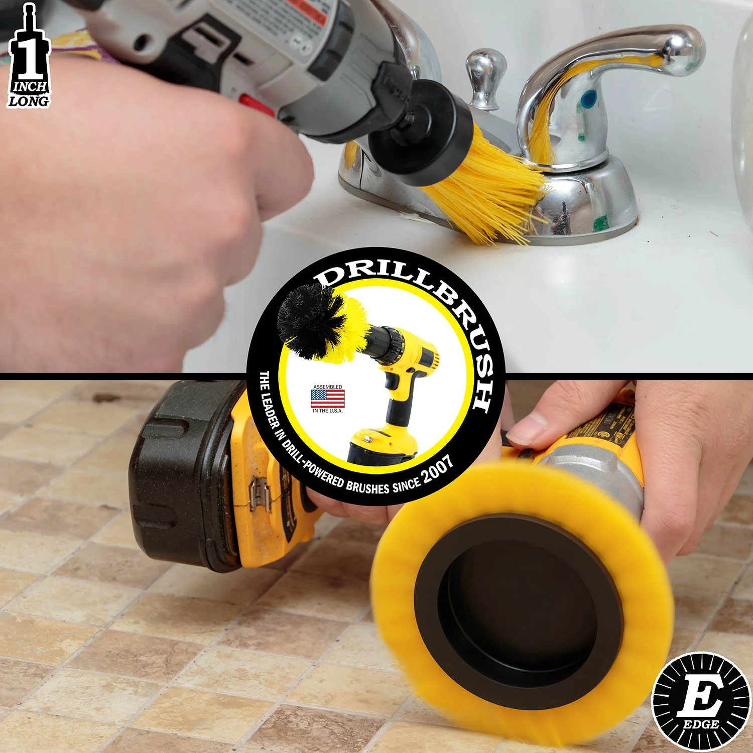 Edge x2 and 1 inch Long Yellow Brushes - Medium Bristles - Bathroom Cleaning | Y-EES-1L-QC-DB - Image 4
