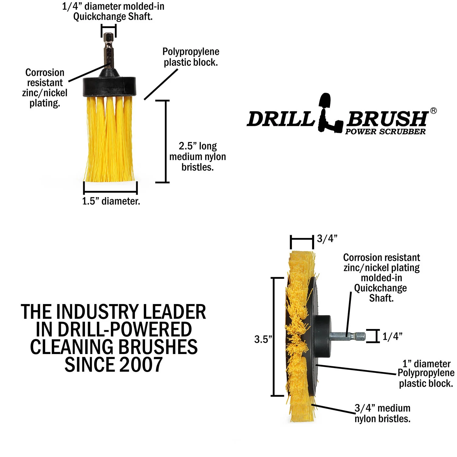 Edge x2 and 1 inch Long Yellow Brushes - Medium Bristles - Bathroom Cleaning | Y-EES-1L-QC-DB - Image 5