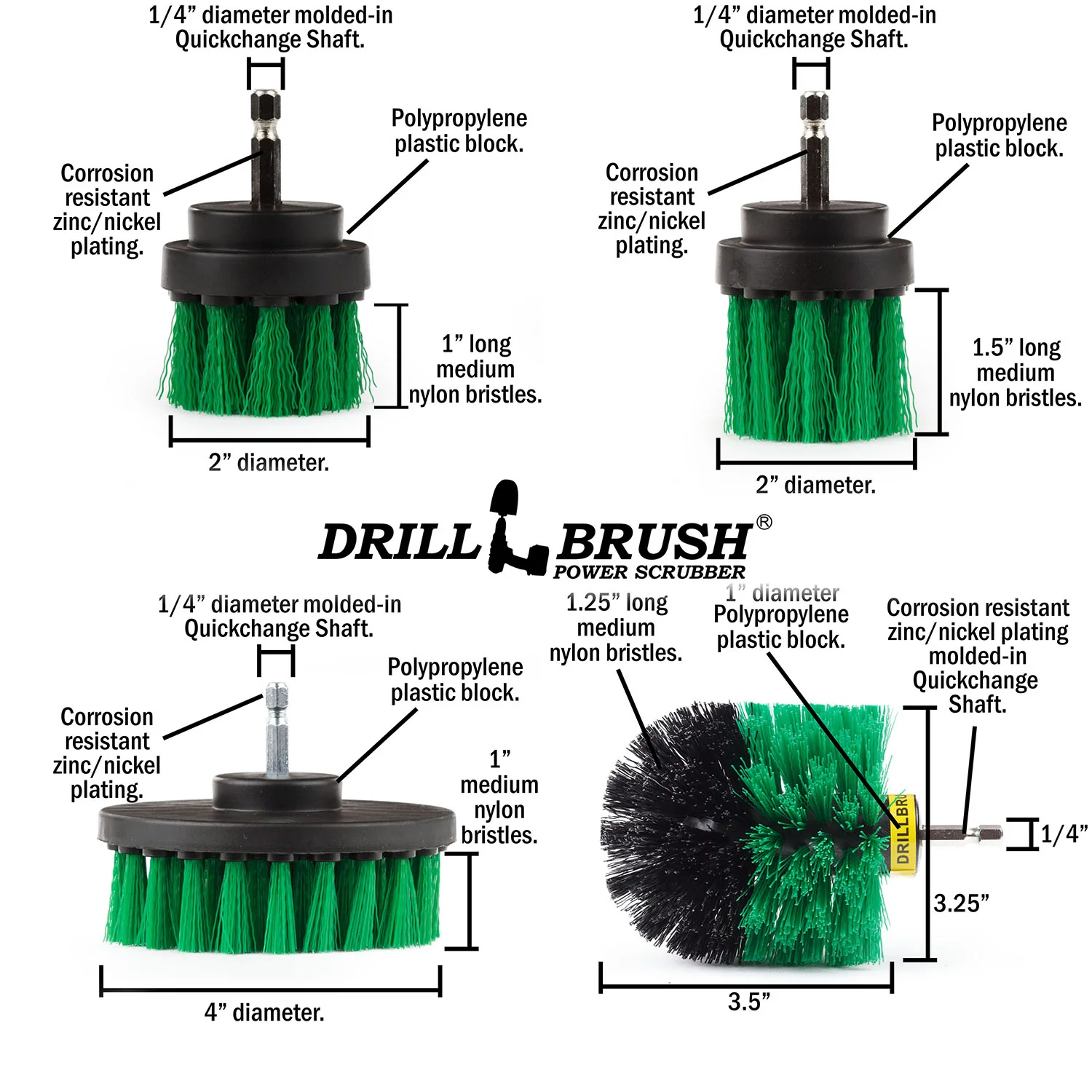 Original, 4in, 2in, & 2in-L Green Brushes - Medium Bristles - Kitchen & Appliance | G-42OS-2L-QC-DB - Image 5