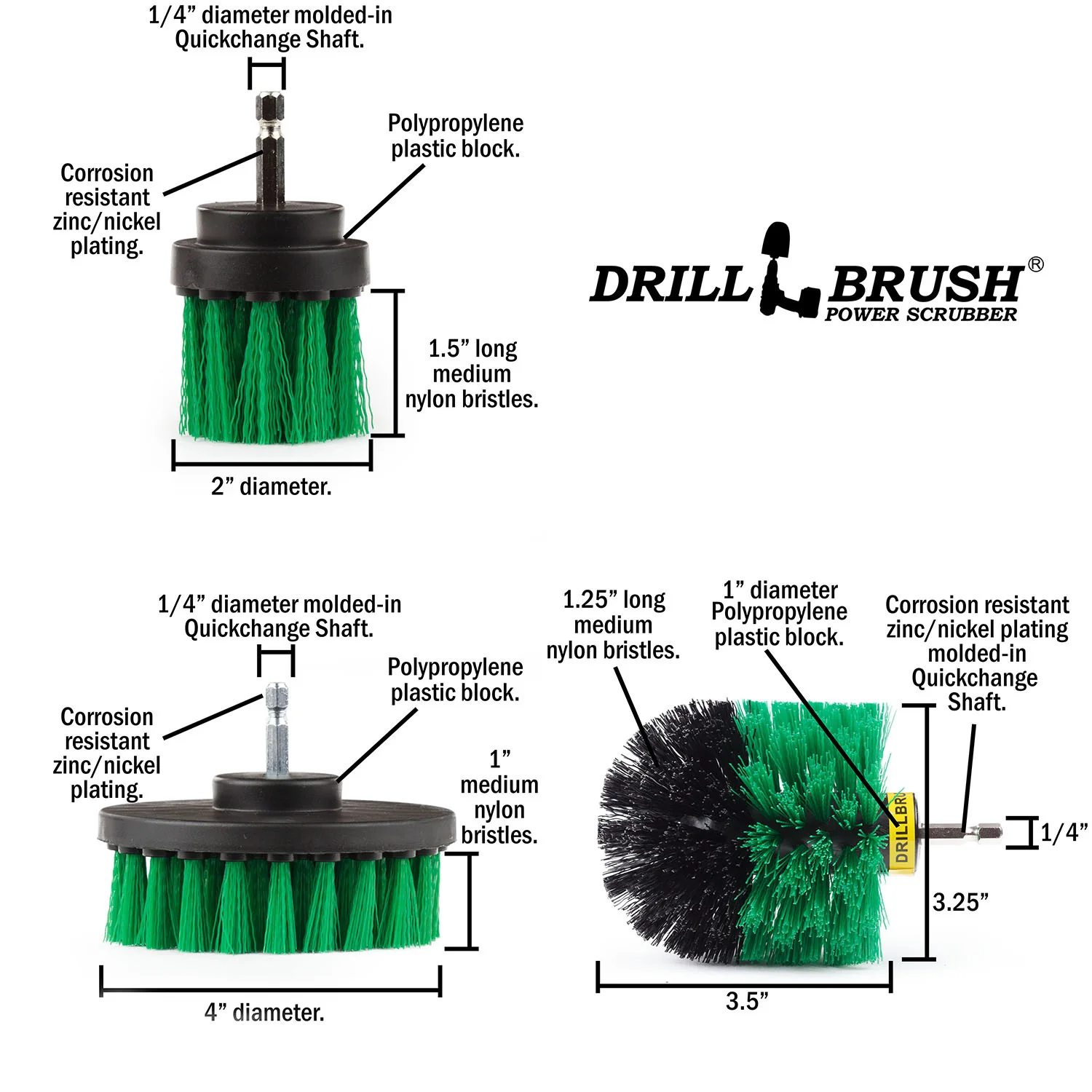 Original, 4in, & 2in-L Green Brushes - Medium Bristles - Kitchen & Appliance | G-4OS-2L-QC-DB - Image 5