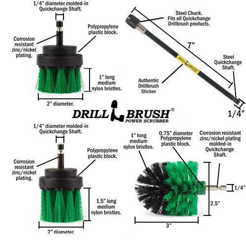 Ultimate Green Brush Kit w/7in Ext. - Medium Bristles - Kitchen & Appliance | G-542OMS-2L-7X-QC-DB - Image 6