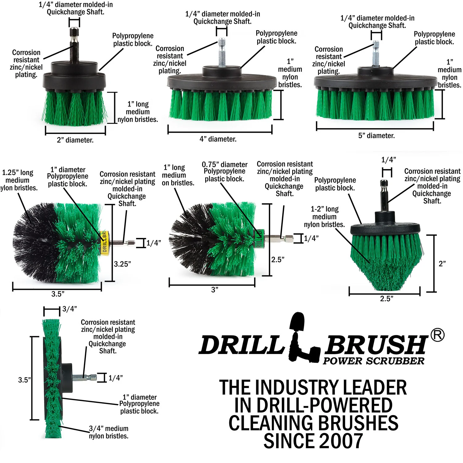 21-piece Green Brush Kit - Medium Bristles | G-E542OMCS-P4-3WRB-2F-3V-5X-QC-DB - Image 7