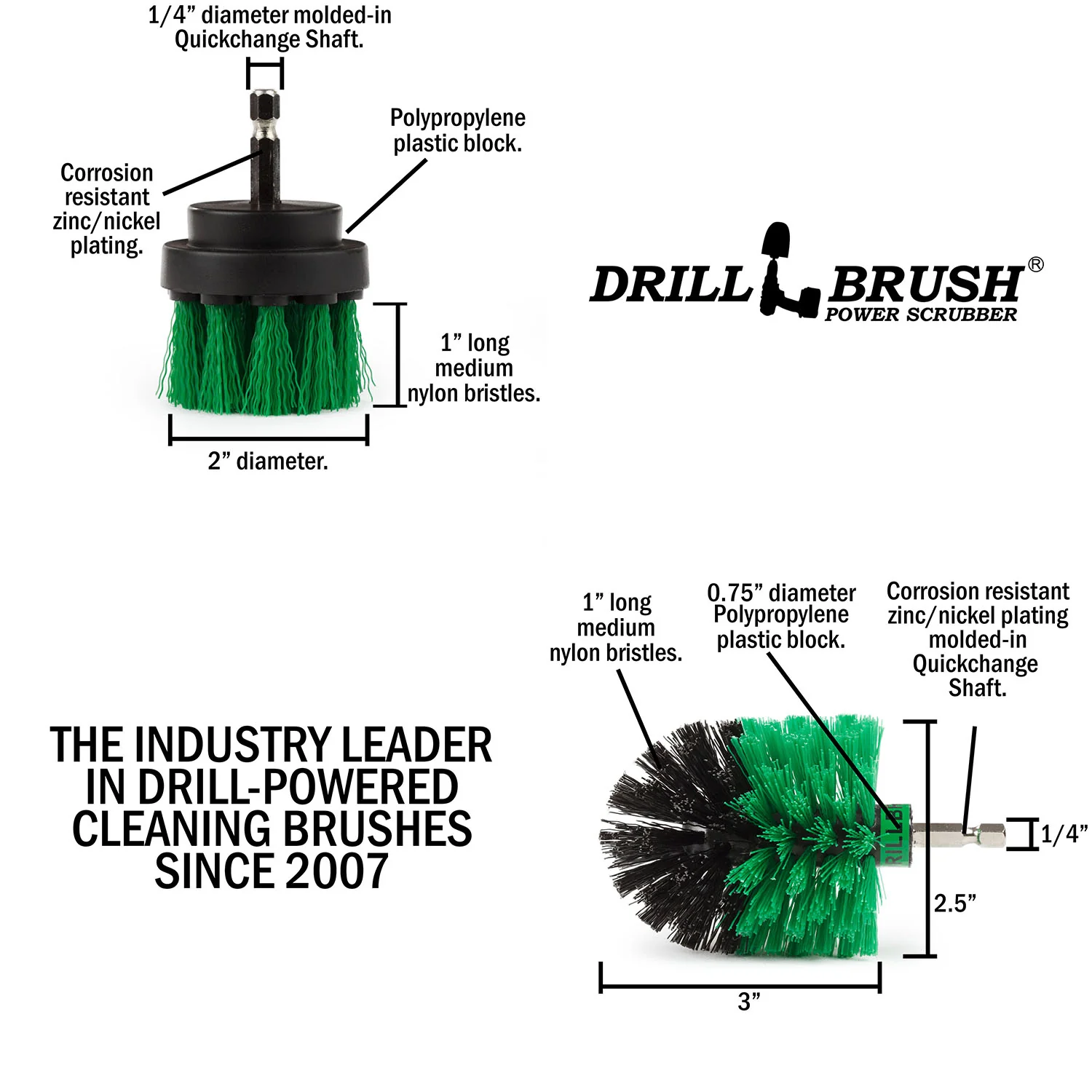 Mini & 2in Green Brushes - Medium Bristles - Kitchen & Appliances Cleaning | G-S-2M-QC-DB - Image 5