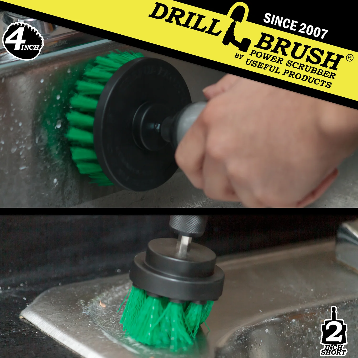 4in & 2in Green Brushes - Medium Bristles - Kitchen & Appliance Cleaning | G-S-42-QC-DB - Image 4