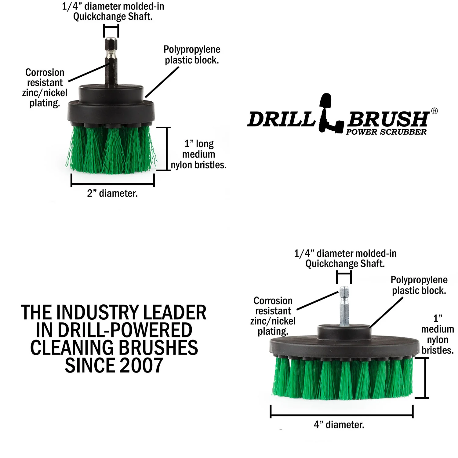 4in & 2in Green Brushes - Medium Bristles - Kitchen & Appliance Cleaning | G-S-42-QC-DB - Image 5