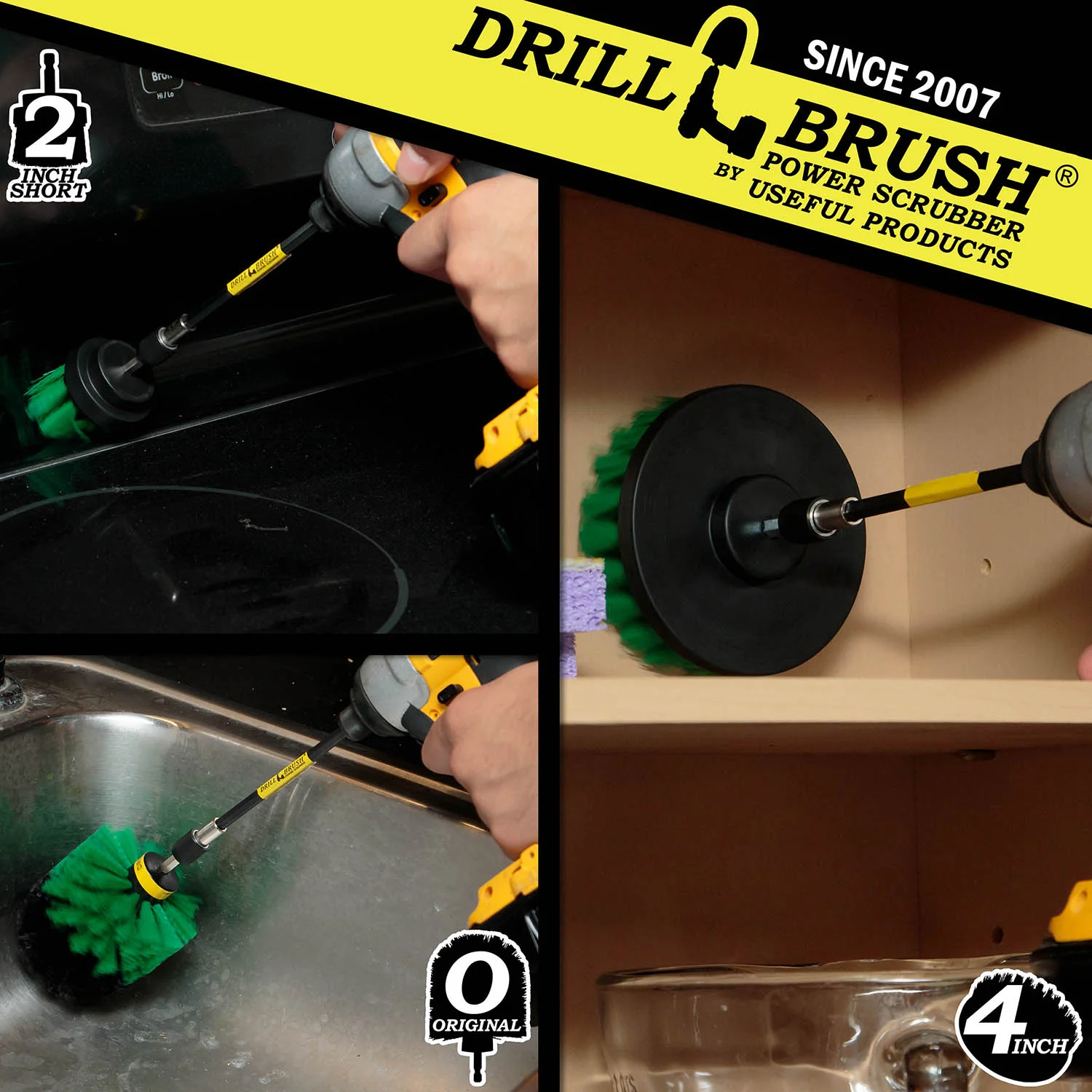 Original, 4in, & 2in Green Brushes w/5in Ext. - Medium - Kitchen & Appliance | G-S-42O-5X-QC-DB - Image 4